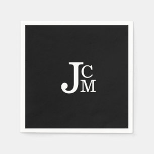 Black Monogram Wedding Cocktail Napkins