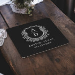 Black Monogram Wedding Floral Crest Elegant Square Paper Coaster<br><div class="desc">Add an elegant touch to your celebration with the Modern Monogram Wedding Crest Square Paper Coaster. Featuring a sophisticated monogram crest design, these coasters are perfect for weddings, engagement parties, or bridal showers. The stylish square shape and high-quality, absorbent paper protect surfaces while enhancing your decor. Personalise with your initials...</div>