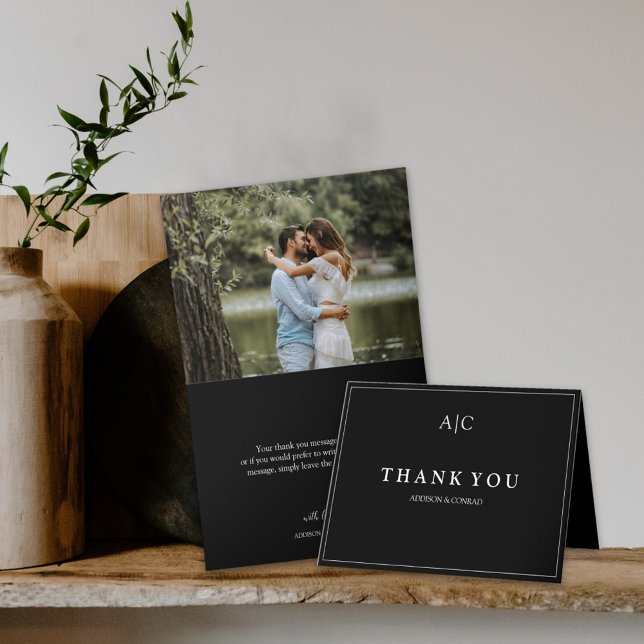  Black Monogram Wedding Folded Thank You Card (Creator Uploaded)