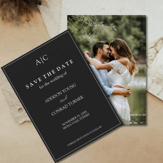 Black Monogram Wedding Photo Save the Date Card