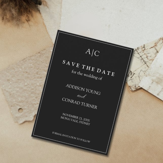 Black Monogram Wedding Save the Date Card (Creator Uploaded)