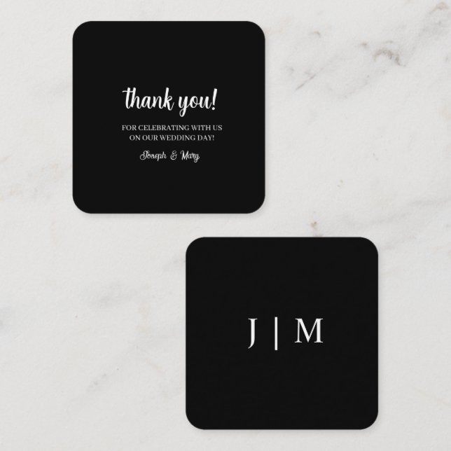 Black Monogram Wedding Thank You Cards (Front/Back)