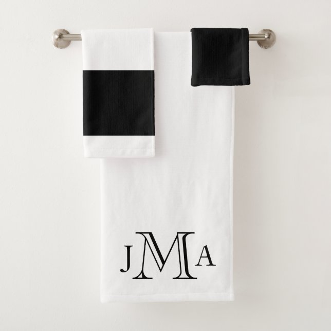Black Monogram White  Bath Towel Set (Insitu)