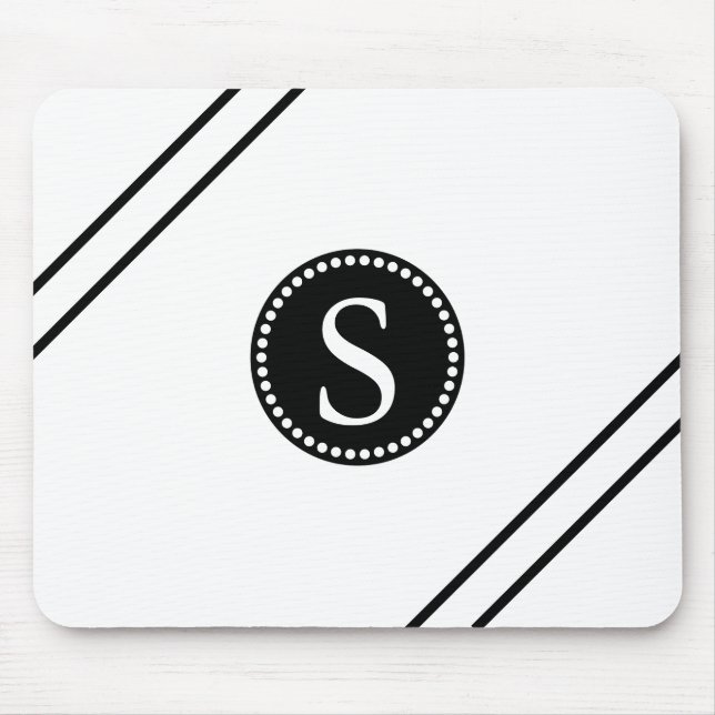 Black Monogram with White & Black Stripes Mouse Pad (Front)
