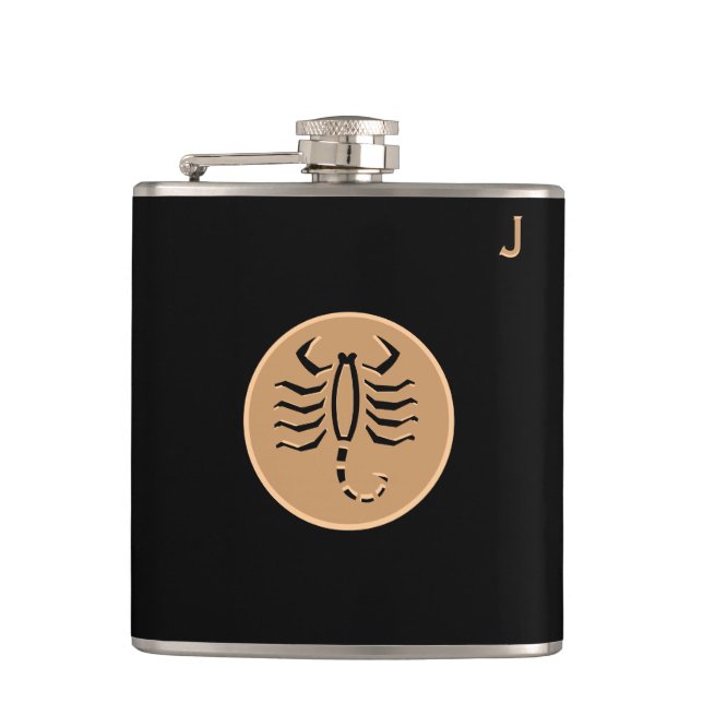 Black Monogrammed Flask - Zodiac - Scorpio (Front)