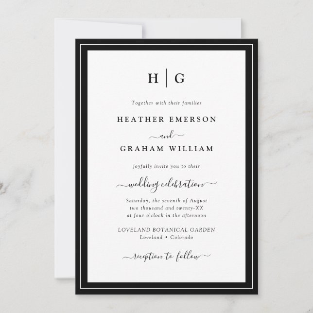 Black Monogrammed Wedding Invitation (Front)