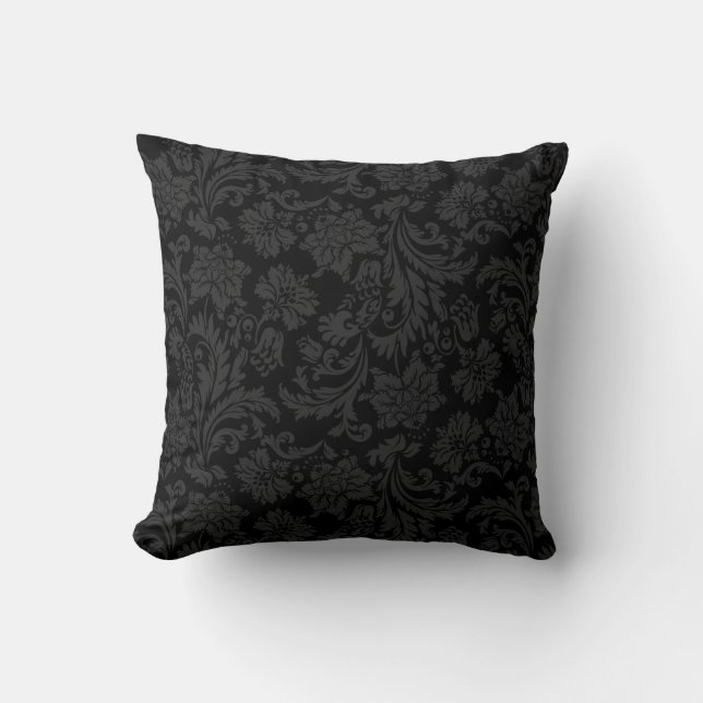 Black Monotones Vintage Floral Damasks Cushion (Front)