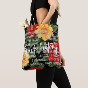 Black Months History with Flowers Tote Bag