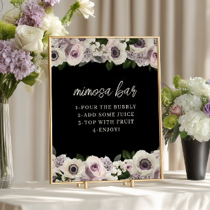Black Moody Anemone and Purple Floral Mimosa Bar Poster