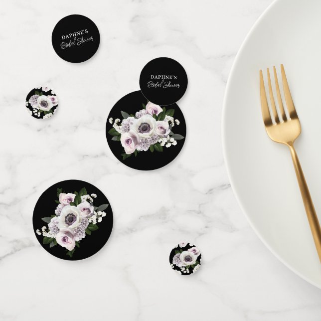 Black Moody Anemone & Purple Floral Bridal Shower Confetti (Group)