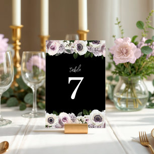 Black Moody Anemone & Purple Floral Bridal Shower Table Number