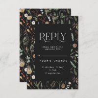 Black moody floral botanical elegant wedding reply