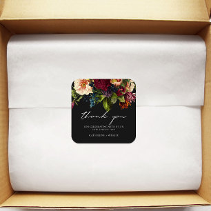 Black Moody Floral Burgundy Wedding  Square Sticker