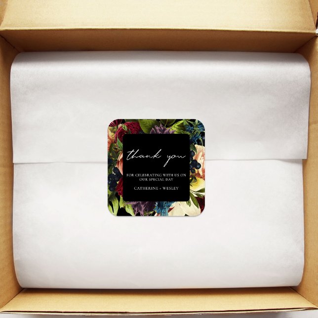 Black Moody Floral Burgundy Wedding  Square Sticker (Creator Uploaded)