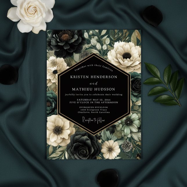Black Moody Floral Opulent Wedding Invitation (Creator Uploaded)