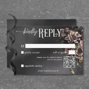 Black Moody Gothic Flowers & Mist QR Code RSVP Card