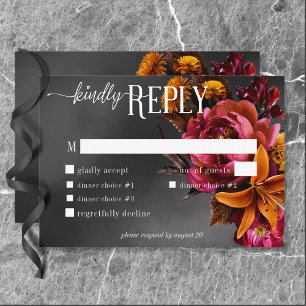 Black Moody Gothic Orange Lily Wedding Dinner RSVP Card