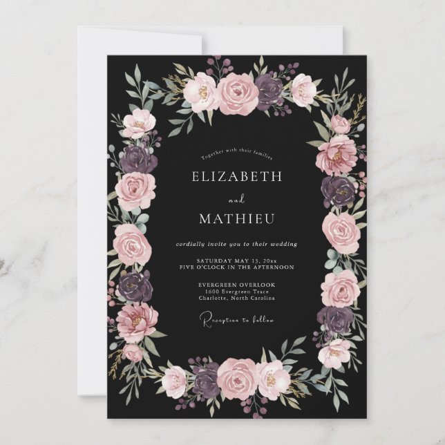 Black Moody Midnight Wedding Invitation (Front)