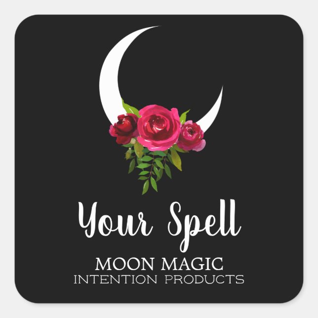 Black Moon Intention Spells Square Sticker (Front)