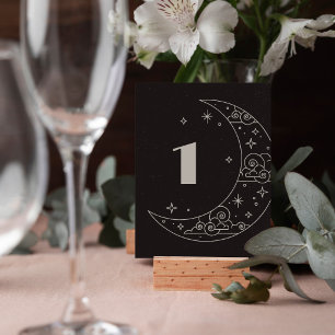 Black Moon & Stars Celestial Wedding Table Number