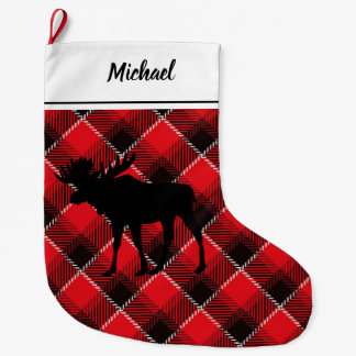 Black Moose Lumberjack Pattern Personalised Large Christmas Stocking