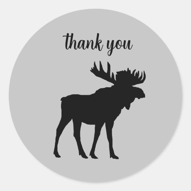 Black Moose Silhouette Wilderness Thank You Classic Round Sticker (Front)