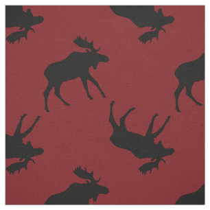 Black Moose Silhouettes on Red Fabric