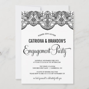 Black Moroccan Lace Engagement Party Invitation
