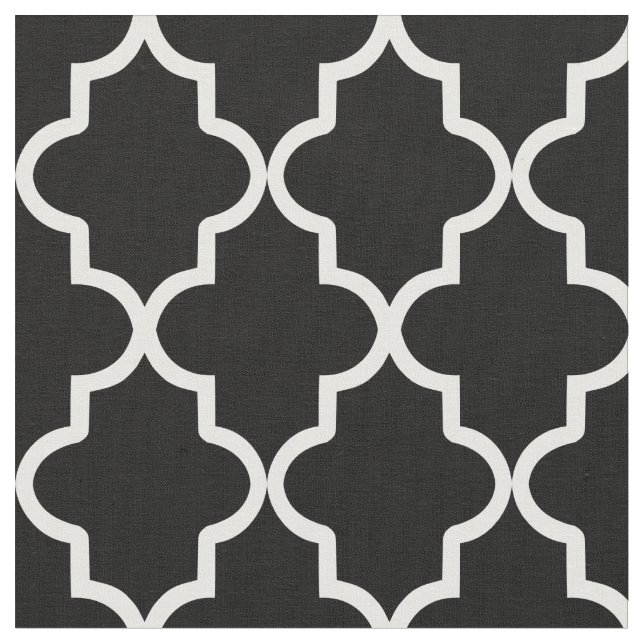 Black Moroccan Quatrefoil Fabric (Close Up)