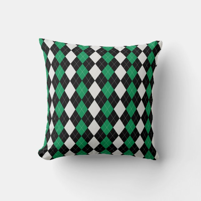 Black & MOSS GREEN Diamonds ARGYLE Pattern Cushion (Front)