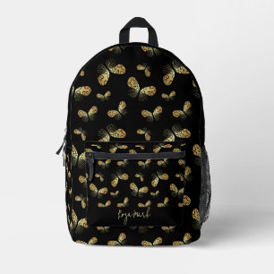 Black Moth Butterfly Pattern Printed Backpack