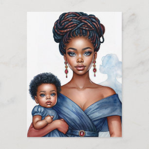 Black Mother and Child In Blue Postcard