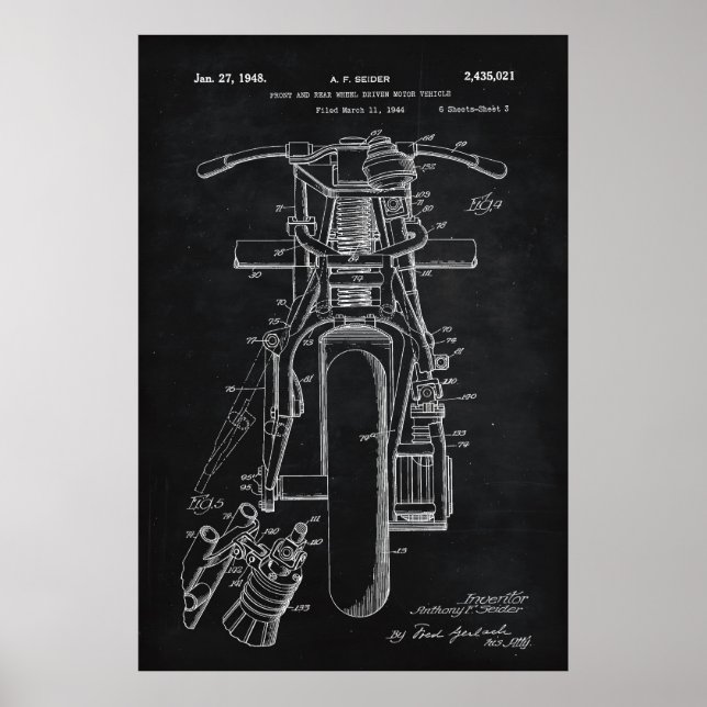 Black | Motorcycles Patent Poster (Front)