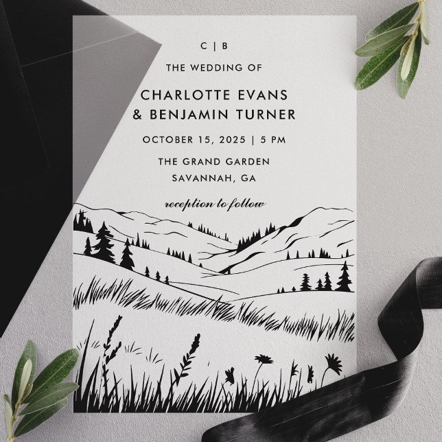 Black Mountain Landscape Wedding Vellum Invitations (Creator Uploaded)