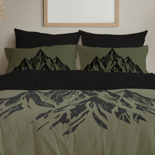 Black Mountain Peaks   Modern Moss Green Hiking Pillowcase