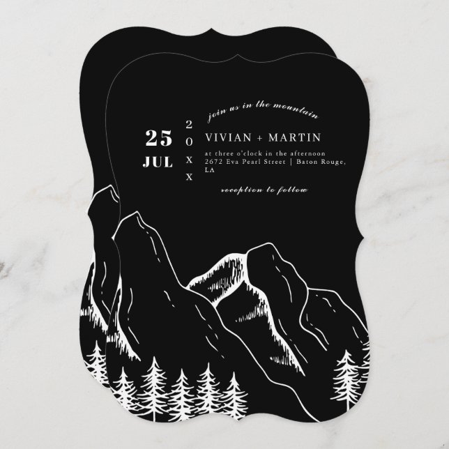 Black Mountains Pine Tree Outdoor Wedding Invitation (Front/Back)