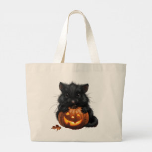 Black Mouse On Pumpkin Large Tote Bag