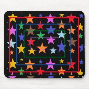 Black Mouse Pad With Colored Stars All Over