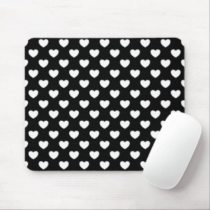 Black Mousepad With Stylish White Hearts Pattern