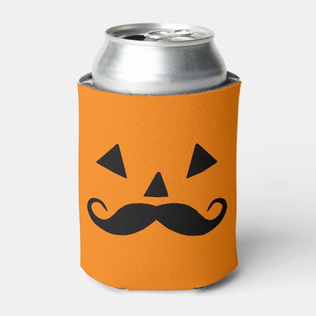 Black Moustache and Orange Pumpkin Can Cooler (Can Front)