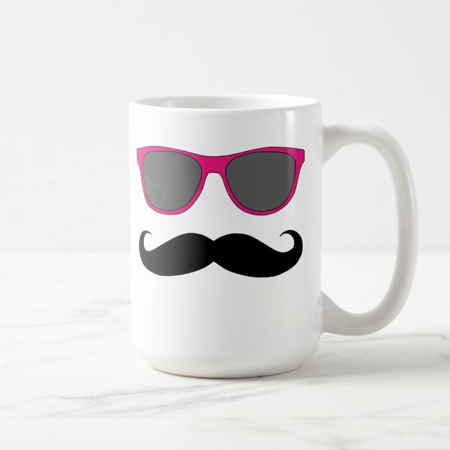 Black Moustache and Pink Sunglasses Humour Coffee Mug (Right)
