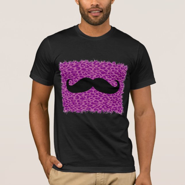 Black Moustache And Purple Leopard Skin T-Shirt (Front)
