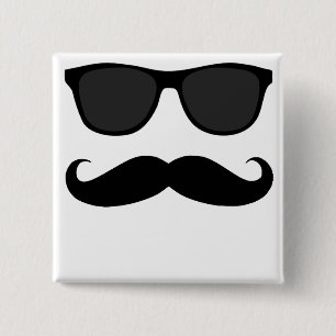 Black Moustache and Sunglasses Humour Gift 15 Cm Square Badge