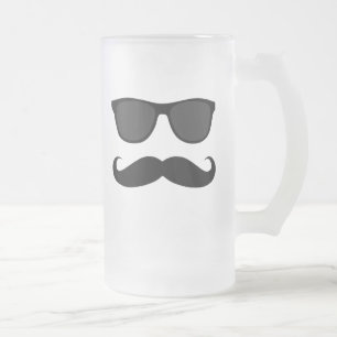 Black Moustache and Sunglasses Humour Gift Frosted Glass Beer Mug