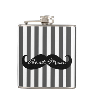 Black Moustache Groomsmen Drinking Flask
