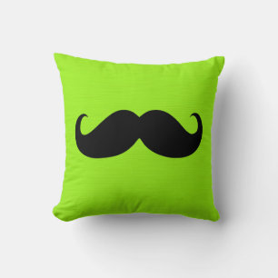 Black Moustache on Green Background Cushion