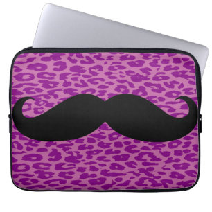 Black Moustache on Leopard Print Laptop Sleeve