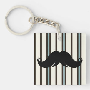 Black Moustache on Striped Pattern Key Ring