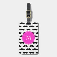 Black Moustache Pattern, Hot Pink Monogram