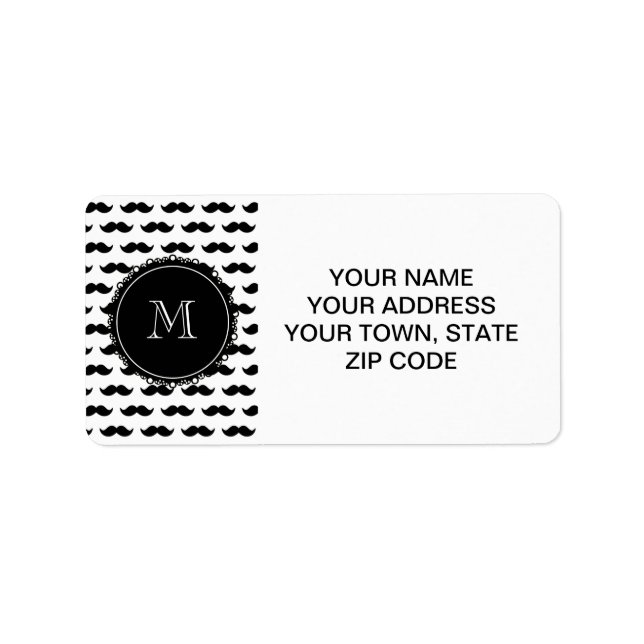 Black Moustache Pattern, Your Monogram Label (Front)